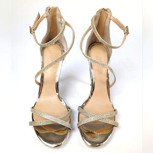 Jewel by Badgley Mischka Gold Metallic Heels Strapy with ankle straps size 8.5